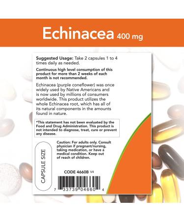 NOW Supplements Echinacea 400mg Capsules 100 Count - Buy Online on GoSupps.com