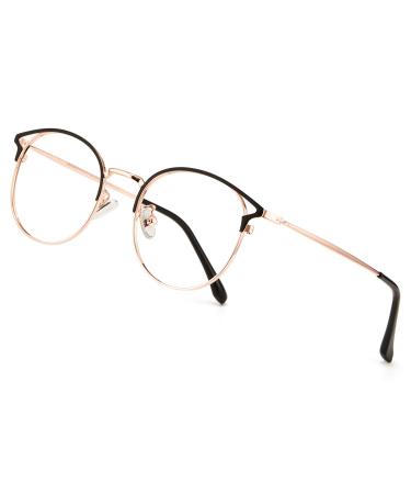 Cyxus blue light filter glasses women with cat eye round fashion vintage glasses without strength anti-harmful blue light UV400 from cell phone computer 02-ros gold metal