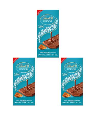 Lindt - Tablette LINDOR - Chocolat au Lait Caramel Fleur de Sel 150g (Lot de 3) Caramel Fleur de Sel 150g (Lot de 3)