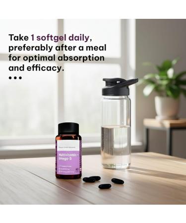 Omega 3 Fish Oil 1000mg Capsules with Multivitamin (60 Capsules) | Fish Oil EPA DHA with Ginseng & 21+ Ingredients for Energy Immunity - Buy Online on GoSupps.com