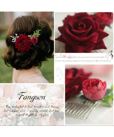 Fangsen Deep Red Wedding Rose Flower Hair Comb - Bridal Headpiece for Brides & Bridesmaids - Buy Online on GoSupps.com