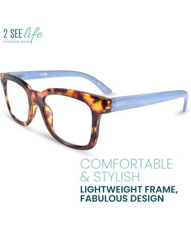 Stylish Sky Blue Tortoise Shell Blue Light Readers for Women - High Vision & Comfortable Reading Glasses - Perfect for All Face Shapes - 2.0 Magnification - Buy Online on GoSupps.com