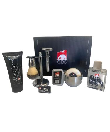 G.B.S Shaving Set Adjustable Razor Lavender Aftershave Cologne Convenient Badger Brush Stand Bowl Soap Alum Block and Lavender Durable