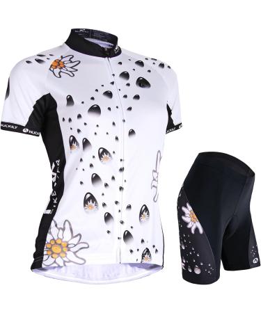 Nuckily ladies bike brief brief bicycle clothing set bike shirt breathable jersey outdoor sports cycling jersey & wheel pants with 3D seat cushion MTB wheel sports suit AJ211 white m 155/160 cm/50/55 kgs