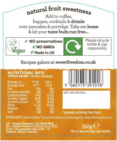 Sweet Freedom Delicious Plant Based Vegan Hazelnut Syrup 350g Pack of 1 Recyclable 350 g (Pack of 1) Hazelnut - Buy Online on GoSupps.com