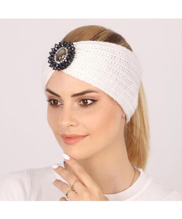 QOKLIYUI Rhinestone Knitted Headband Stylish Lightweight Durable Non-slip For Women Polyester Ear Warmer Head Warmer Breathable Dark grey - Buy Online on GoSupps.com