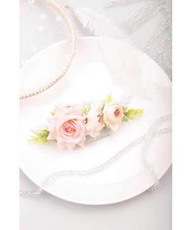 BERYUAN Wedding Pink and White Rose Hair Comb Metal Hair Side Combs Slide Clips Beautiful Bouquet Hair Comb for Brides and Bridemaids Hair Accessories for Dancing Party for Women Girls - Buy Online on GoSupps.com
