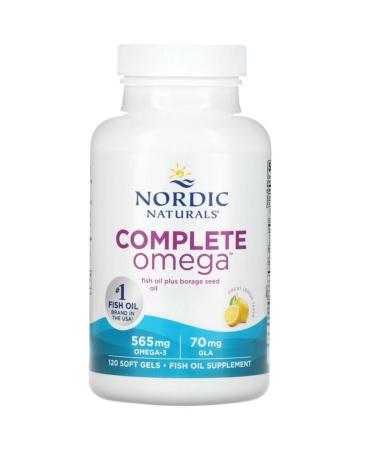 Nordic Naturals Complete Omega-3 565mg With Borage Oil & GLA 120 Soft Capsules Lemon Taste Lab Tested Soy Free Gluten Free Non-GMO