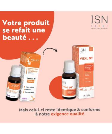 ISN - Vital D3 - 1000 UI - Compl ment Alimentaire riche en Vitamine D3 - Origine 100% Naturelle - Capital Osseux & Soutien de l'Immunit - Go t Neutre - Flacon Compte-gouttes 20ml - Buy Online on GoSupps.com