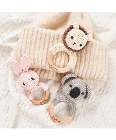 Personalized Elephant Bite Ring & Wood Rattle | Engraved Baby Gift for Newborn Boys & Girls | Unique Birth Keepsake - Buy Online on GoSupps.com
