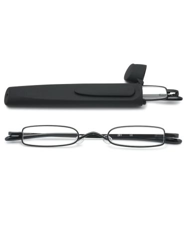 Vevesmundo reading glasses metal men's narrow light mini small Feders hinge reading aid visual aid glasses with case 1 piece of black reading glasses with black case 0.75 x