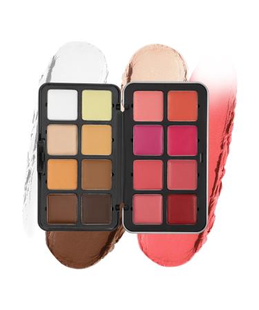 Shaersu Creamy Blush Palette 16 Colours Eyeshadow and Cheek Palette | High Light Concealer Anti-Water Ideal for Face Makeup Travel Evening