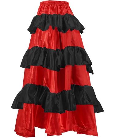 Gypsy Tea Long Ankle Length Belly Dance Spanish Flamenco Skirt for Girls 8-12 Years - Black-red - Buy Online on GoSupps.com