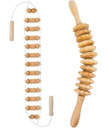 Wood Massage Roller - 360 Curved Muscle Relief Tool | 12 Roll Back Massage Rope for Pain Relief & Body Shaping - Buy Online on GoSupps.com