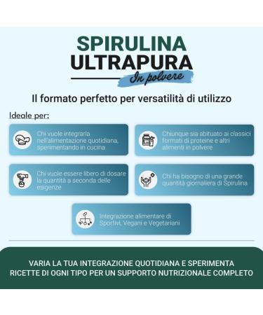  Ethos ETHOS Spirulina Powder 100g - Pure Spirulina algae powder produced and packaged in Italy natural superfood for creative cooking vegan supplement rich in phycocyanin and protein free from - Buy Online on GoSupps.com