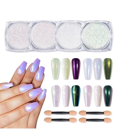 BISHENGYF 4 Pcs Pearl Chrome Powder Aurora High Gloss Powder Nail Glitter Dust with Magic Gloss Effect for Nail Art Design Decoration