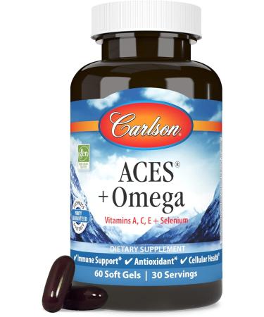 Carlson - ACES + Omega Vitamins A C E & Selenium + Omega-3s EPA and DHA Health Support 60 Softgels 60 Count (Pack of 1) - Buy Online on GoSupps.com