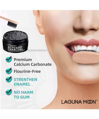 Lagunamoon Activated Charcoal Teeth Whitening Powder - Gentle on Enamel with Bamboo Brush - Buy Online on GoSupps.com