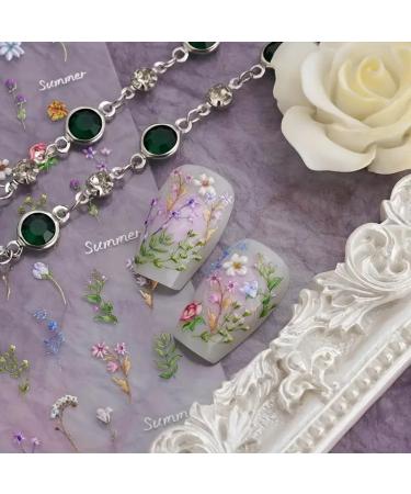 Flower Nail Stickers for Nail Art - 5D Embossed Summer Floral Decals | Self-Adhesive Nail Art Supplies & Manicure Sliders - Buy Online on GoSupps.com