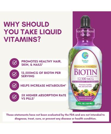 Maximum Strength Liquid Biotin Drops w/ 12 500 MCG Best Vitamins for Fast Hair Growth Reduced Hair Loss Healthy Skin & Strong Nails -5X More Potent Than Pills Max Absorption Vegan 4oz 30 Serv 4 Fl Oz (Pack of 1) - Buy Online on GoSupps.com