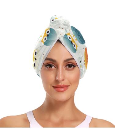Colored Owls Hair Towel 2 Pack Super Absorbent Hair Drying Towel Quick Dry Hair Turbans Head Towel with Button Twisty Wrap for Women Girls