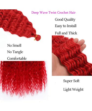 HENSLEELY 18 inch Ocean Wave Crochet Hair | Deep Twist Curly Braiding Extensions | 3 Packs Long Wavy Water Wave Braids | Synthetic Crochet Braid Hair in Burgundy - Buy Online on GoSupps.com