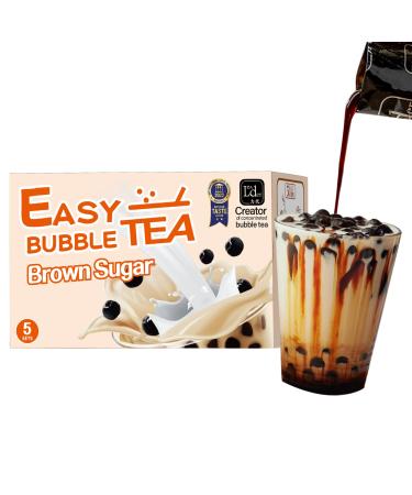 EASY BUBBLE TEA, Brown Sugar Flavor, Authentic instant Boba tea Bubble tea Pearl tapioca Milk Tea Kit, under 1minute (Molasses with Boba,Paper Straws,microwaveable cup 5 Servings)