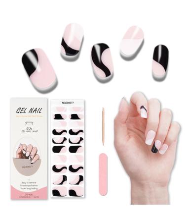 Semi Cured Gel Nail Wraps 20 Pcs Gel Nail Polish Strips for Salon-Quality Manicure Set Long Lasting Easy to Apply & Remove with Nail File & Wooden Cuticle Stick(Pink black)