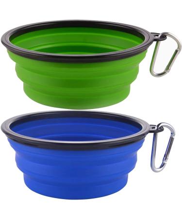 MOACC 2 pieces foldable silicone dog bowl foldable travel bowl bowl for dogs and cats spout -safe dog bowl with mountain stalig's buckle for water and feed (1000ml blue and green) blue+green - Buy Online on GoSupps.com