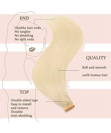 Hotlulana Tape Extensions - 18 Inch Platinum Blonde (#60) 100% Real Hair 20PCs Invisible Remy Skin Weft 40g - Buy Online on GoSupps.com