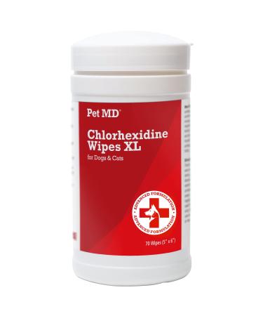 Pet MD Chlorhexidine Wipes XL with Aloe for Dogs and Cats - Medicated Wipes for Skin Infections, Hotspots, Acne, & Other Skin Conditions - 70 XL Wipes