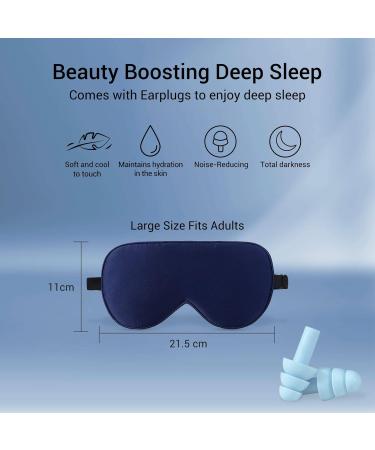 100% Natural Mulberry Silk Eye Mask for Sleeping | Adjustable Sleep Mask for Women & Men | Includes 4 Pairs of Ear Plugs & Travel Pouch | Navy Blue - Buy Online on GoSupps.com