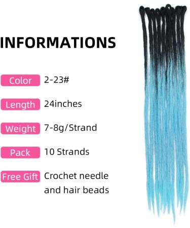 24 Inch Synthetic Dreads Ombre Dreadlock Extensions 10 Strands Twist Braiding Hair Crochet Reggae Dreadlock (Ombre Black and Light Blue) 2-23# - Buy Online on GoSupps.com