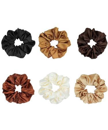 6 Pieces Silk Scrunchies Hair Scrunchies for Women Solid Color Elastic Satin Scrunchies Soft and Silky Silk Hair Ties Hair Accessories for Girls Women and Ladies