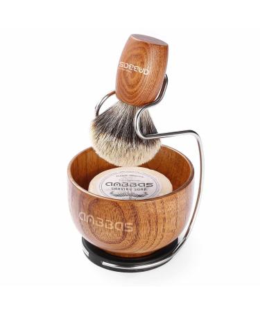 Anbbas 4-in-1 Shaving Set - Pure Badger Hair Brush, Wooden Handle, Stainless Steel Stand & Natural Soap Puck for Men - Buy Online on GoSupps.com