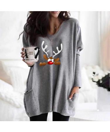 Plus Size Women's Christmas V Neck Sweatshirt - Funny Xmas Graphic Tunic Blouse | Holiday Shirts - Gray - X-Large - Buy Online on GoSupps.com
