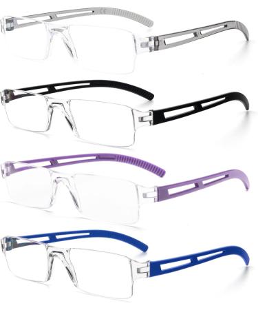 MMOWW 4 Pack Reading Glasses for Men & Women - Clear Rectangular Blue Light Blocking Glasses (Gray Black Purple Blue) - 2.0x - Buy Online on GoSupps.com