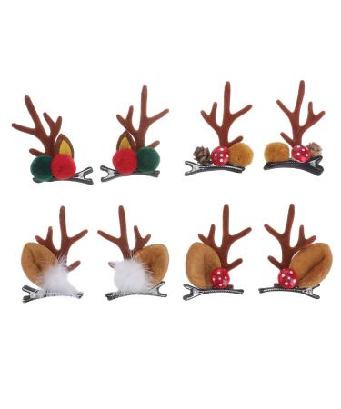 Lurrose 4 pairs of reindeer anti -hair clips cute ear hairpins Christmas hair clip party headgear (red reindeer antlers)