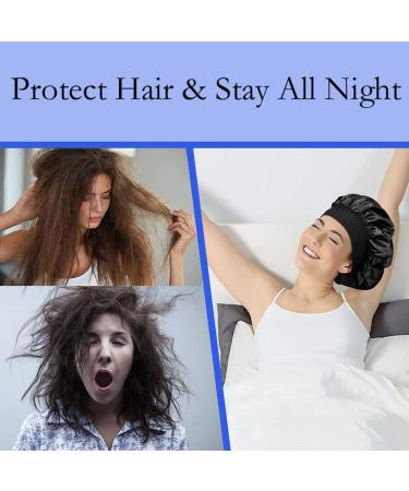 Wide Elastic Band Satin Hair Bonnet for Women - Navy | Soft Sleep Cap for Curly Hair Protection and Night Care - Buy Online on GoSupps.com