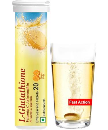 Nutrition L-Glutathione 500mg Vitamin C effervescent Tablets 20 Skin brightening Glow | Safe & Veg