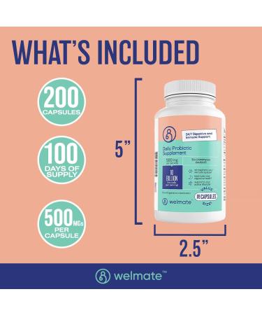 WELMATE Saccharomyces Boulardii | Daily Probiotic Supplement | 10 Billion CFU | Immune Support | Digestive Health | Vegan | Organic | Gluten Free | Non GMO | Men & Women | 200 Veggie Capsules - Buy Online on GoSupps.com