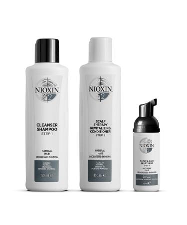 Nioxin System Kit 2, Hair Strengthening & Thickening Treatment, Treats & Hydrates Sensitive or Dry Scalp, For Natural Hair with Progressed Thinning, Trial Size (1 Month Supply)