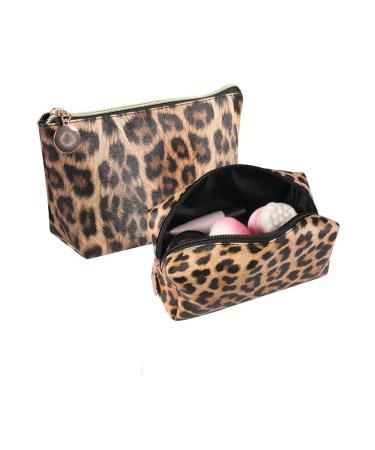 2 pieces of make-up bag cultivable travel PU leather make-up bag cosmetic bag with water resistant and hard-wearing (Leopard)