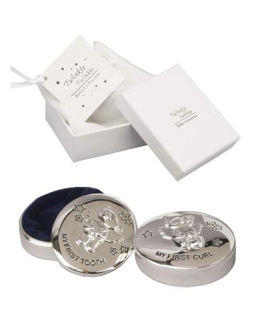 Silver-Plated Curl Tin & Tooth Tin Bear Gift Set - Engraved Twinkle | International Shipping - Buy Online on GoSupps.com