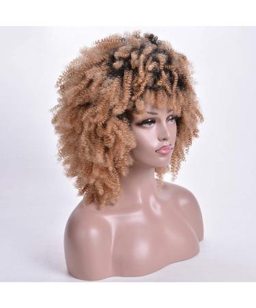 SHIYID Short Curly Blonde Afro Wig Heat Resistant Synthetic Wig for Women with Dark Roots Perfect for African American Hair - Buy Online on GoSupps.com