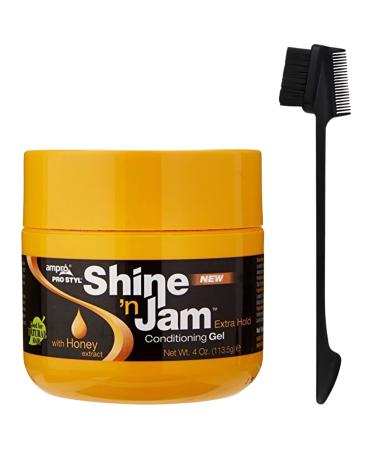 Edge Control Gel Set with Shine 'n Jam Extra Hold Hair Gel and 3-in-1 Edge Brush - Perfect Shine and Jam Hair Gel for Sleek Styles, Braiding Gel and Styling Gel