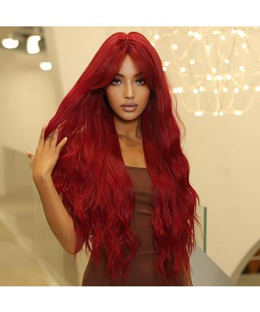 Allbell Red Wigs for Women | Long Natural Wavy Synthetic Hair for Cosplay & Everyday Wear - Buy Online on GoSupps.com