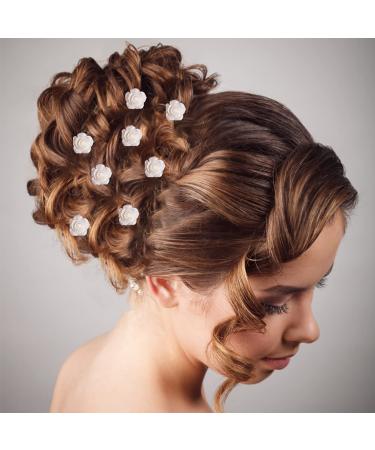 12 White Rose Wedding Flower Hair Pins - Bridal U-Shaped Hairpins for Women - Buy Online on GoSupps.com