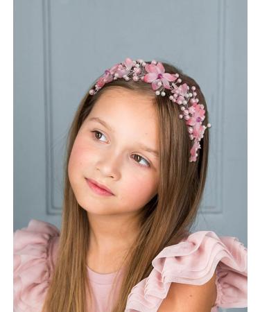 IYOU Flower Girl Hair Accessories Pink Floral Wedding Headband Pearl Wedding Holy Communion Headpiece for Girls - Buy Online on GoSupps.com