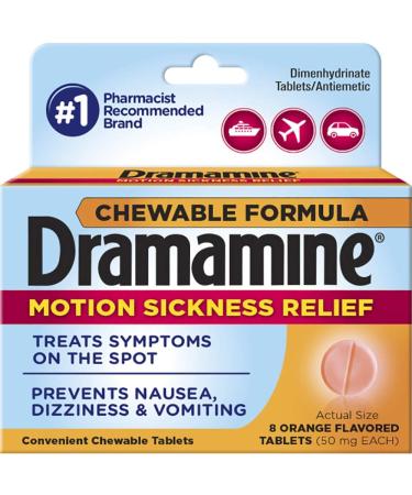 Dramamine Motion Sickness Relief Chewable Tablets Orange Flavored 8 Count (Pack of 2) DkT&Zr